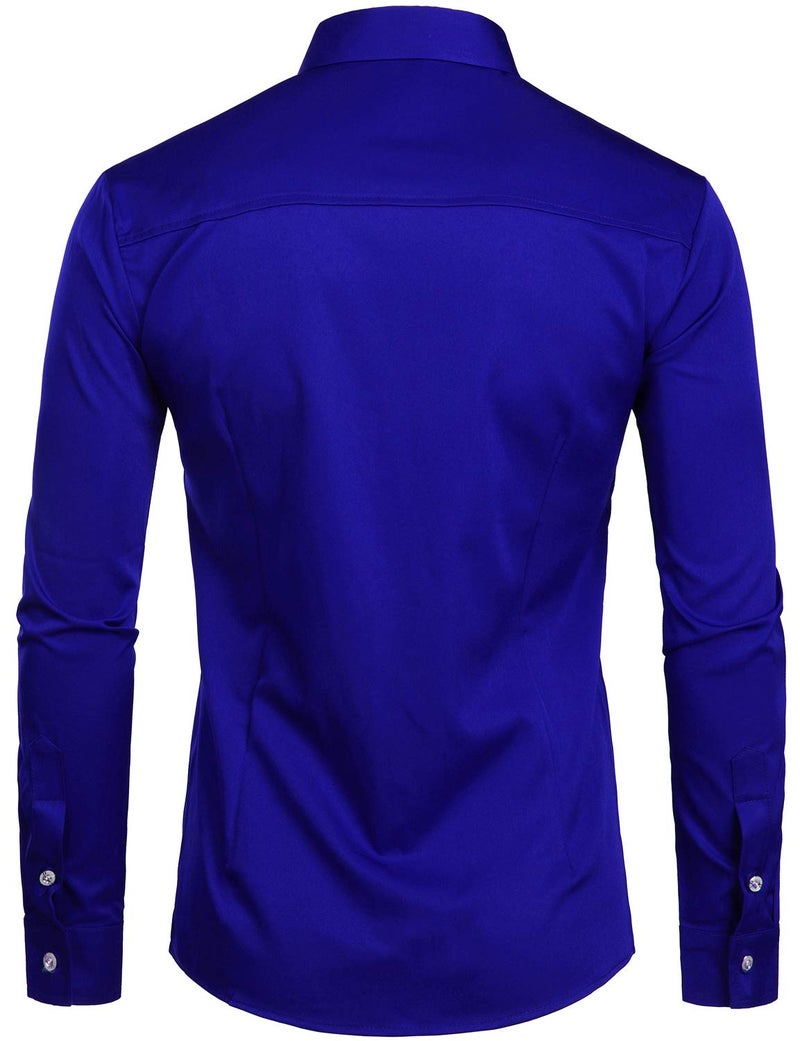 ZEROYAA Mens Slim Fit Long Sleeve Tuxedo Dress Shirts/Prom Performing Shirts (Large, Z54-Royal Blue) - Image 2